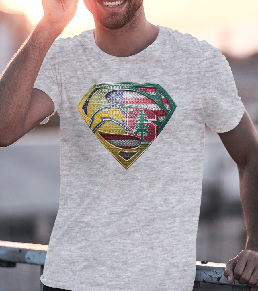 Superman Emblem Stanford Cardinal Chargers American Flag Fusion T-Shirt