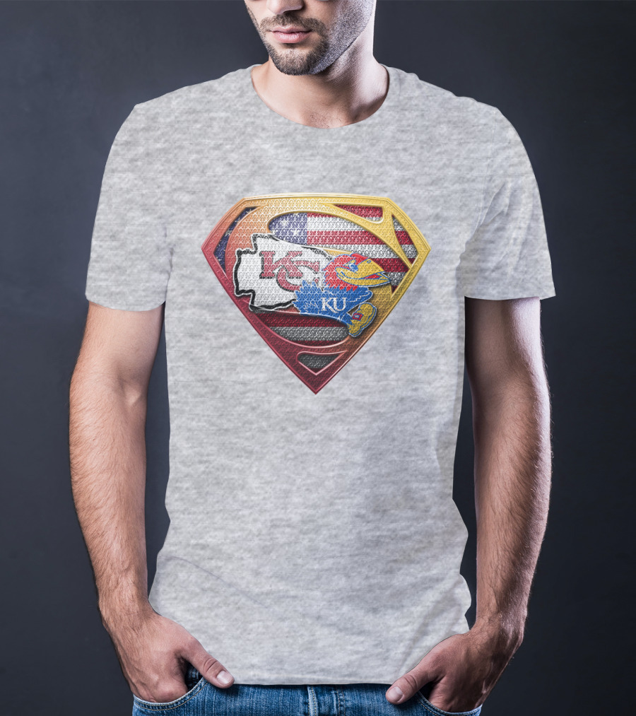 Ku Jayhawks Superman Logo With Kansas State Chiefs Flag T-Shirt
