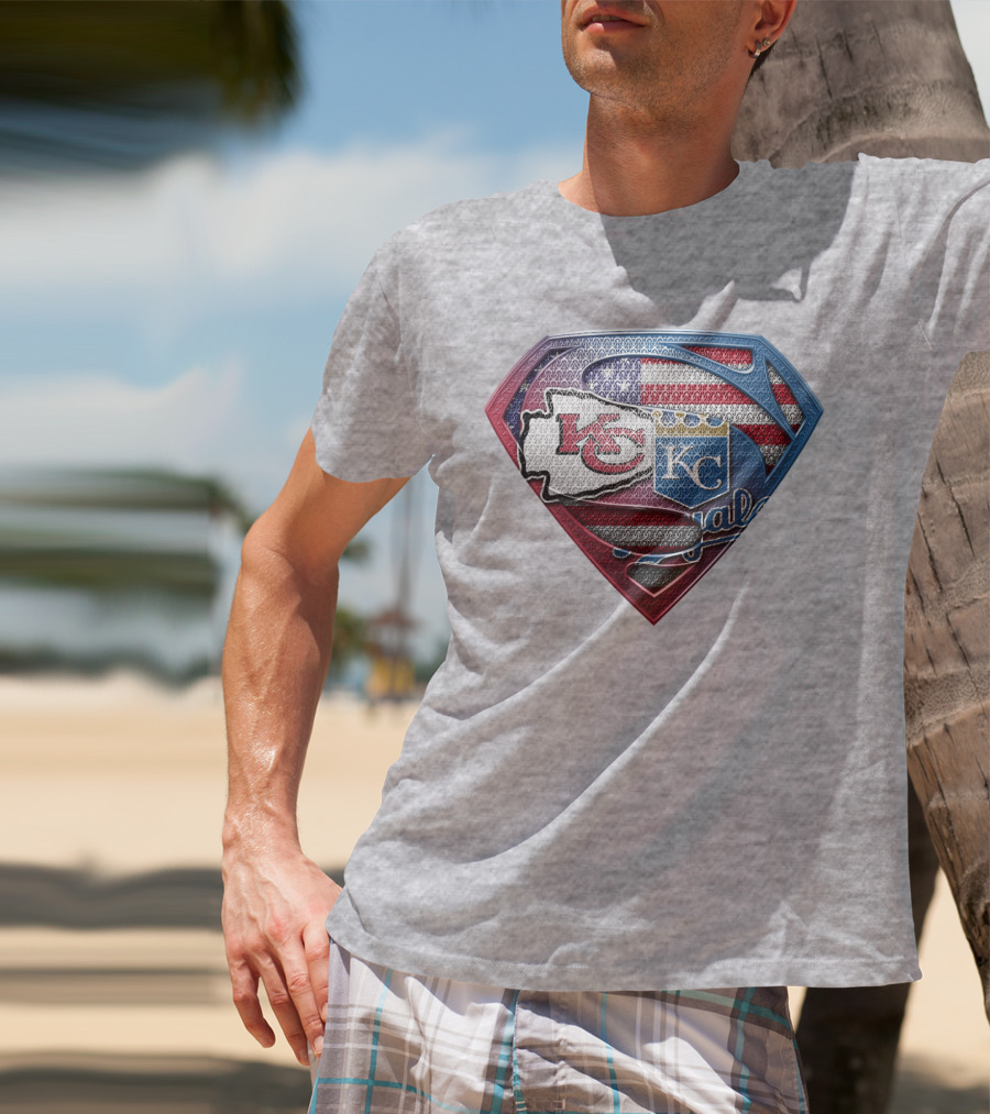 Kansas City Chiefs Royals American Flag Superman Shield T-Shirt