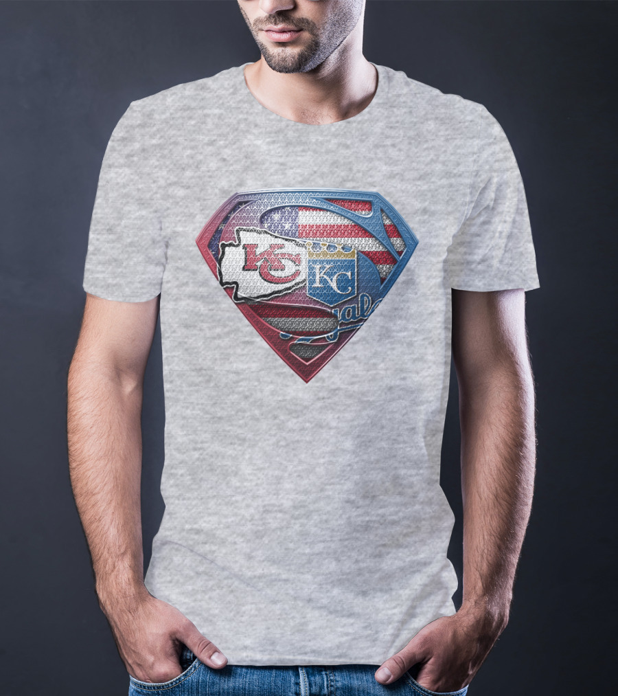 Kansas City Chiefs Royals American Flag Superman Shield T-Shirt