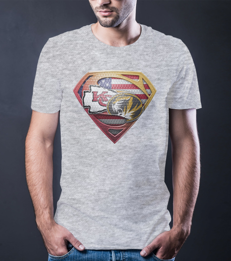 Kansas City Chiefs Missouri Tigers American Flag Superhero T-Shirt