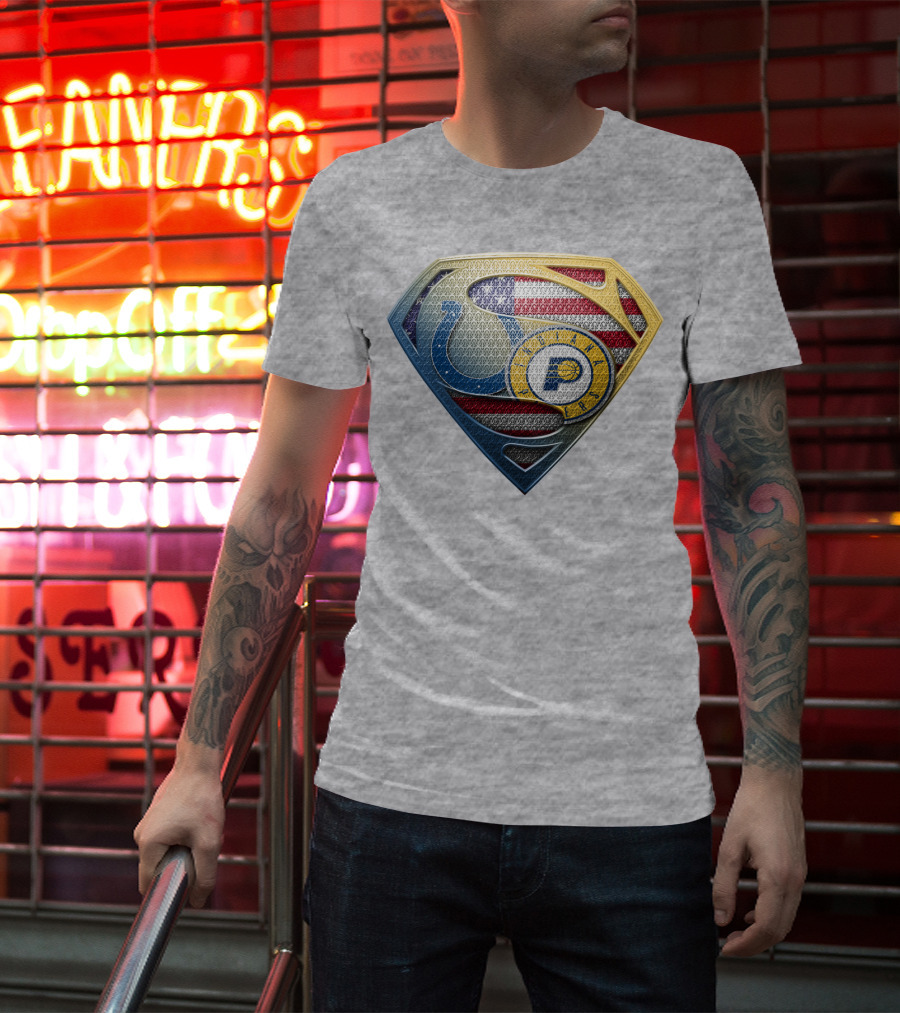 Superman Shield Indianapolis Colts And Pacers American Flag T-Shirt