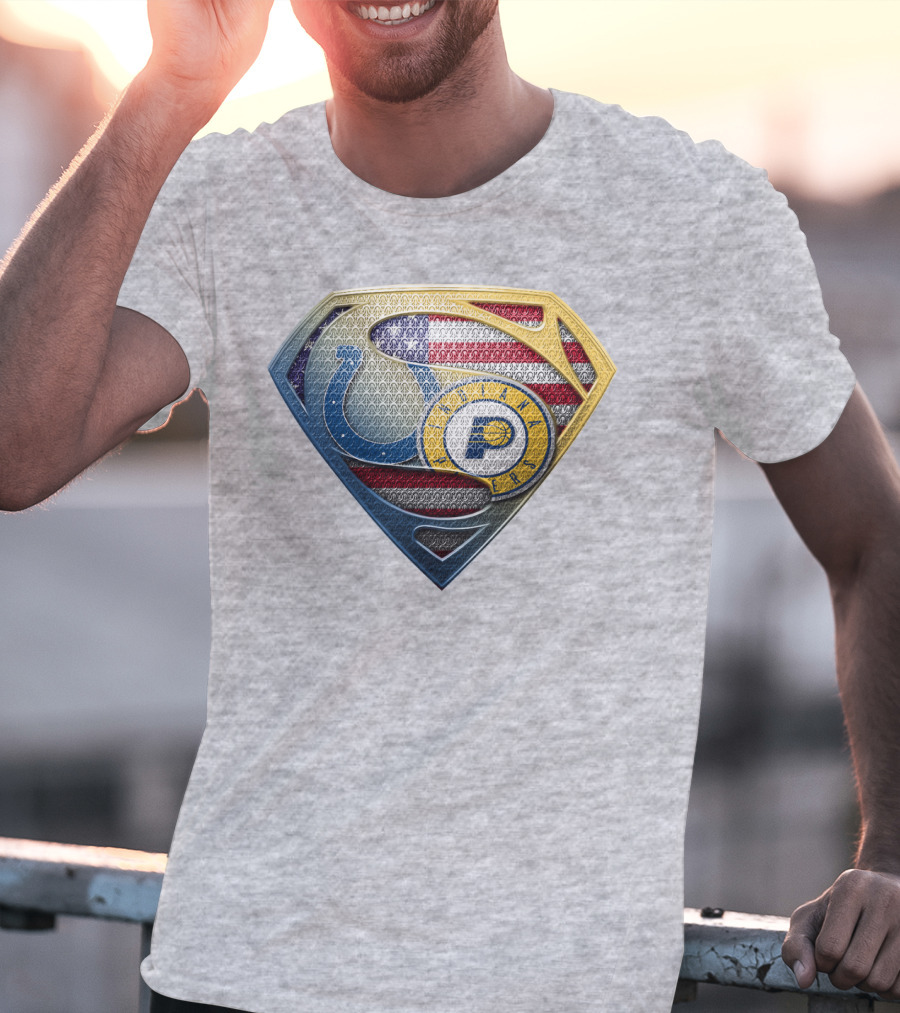 Superman Shield Indianapolis Colts And Pacers American Flag T-Shirt