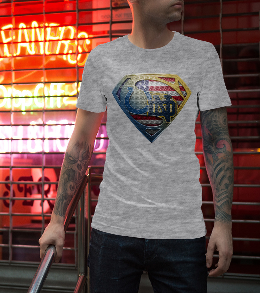Notre Dame And Indianapolis Colts American Flag Superman T-Shirt