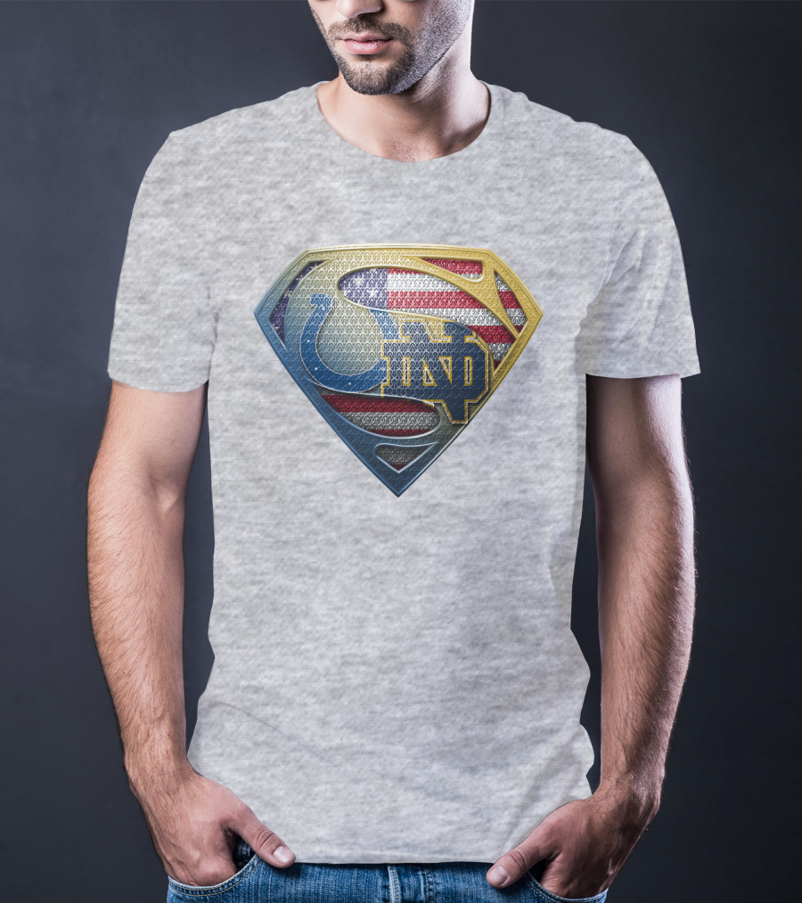 Notre Dame And Indianapolis Colts American Flag Superman T-Shirt