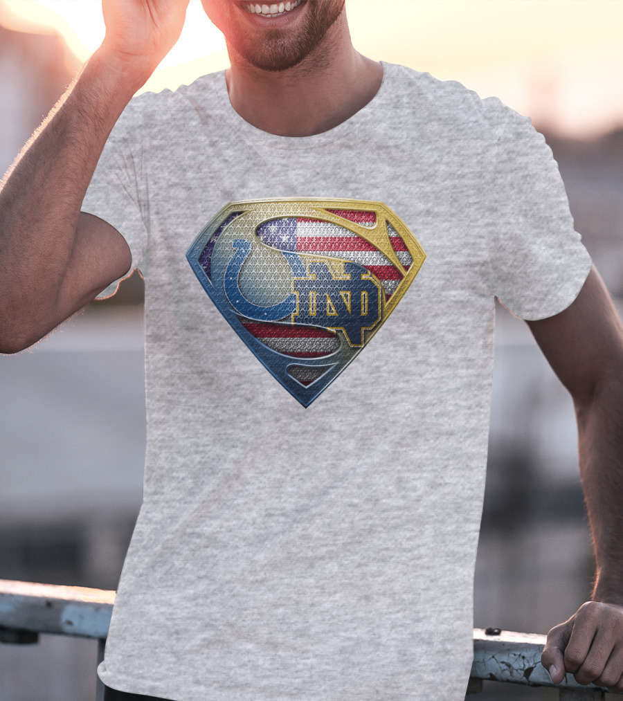 Notre Dame And Indianapolis Colts American Flag Superman T-Shirt