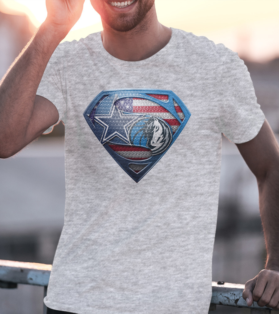 Dallas Basketball Heroes Shield Design With American Flag T-Shirt