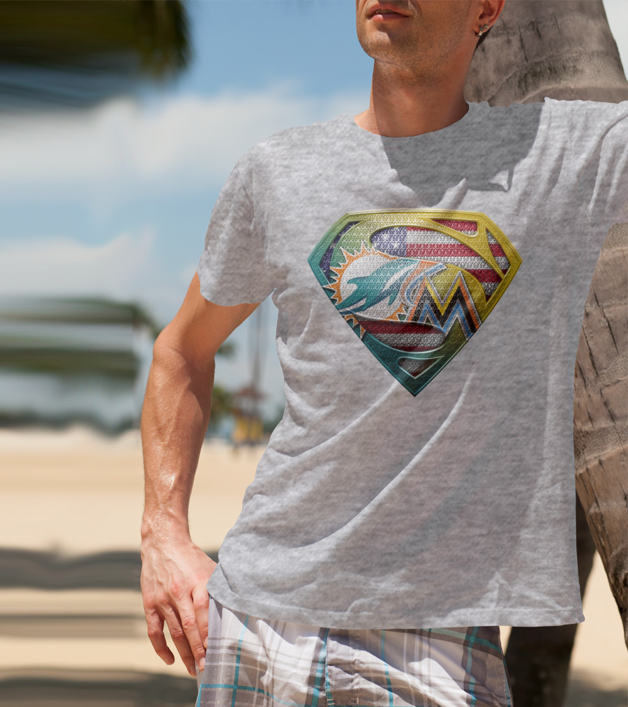 Superman Miami Dolphins Marlins American Flag T-Shirt