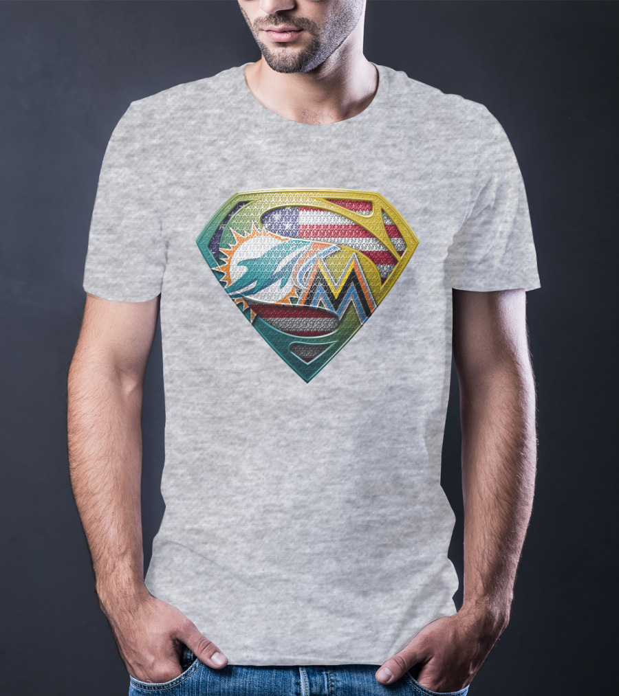 Superman Miami Dolphins Marlins American Flag T-Shirt