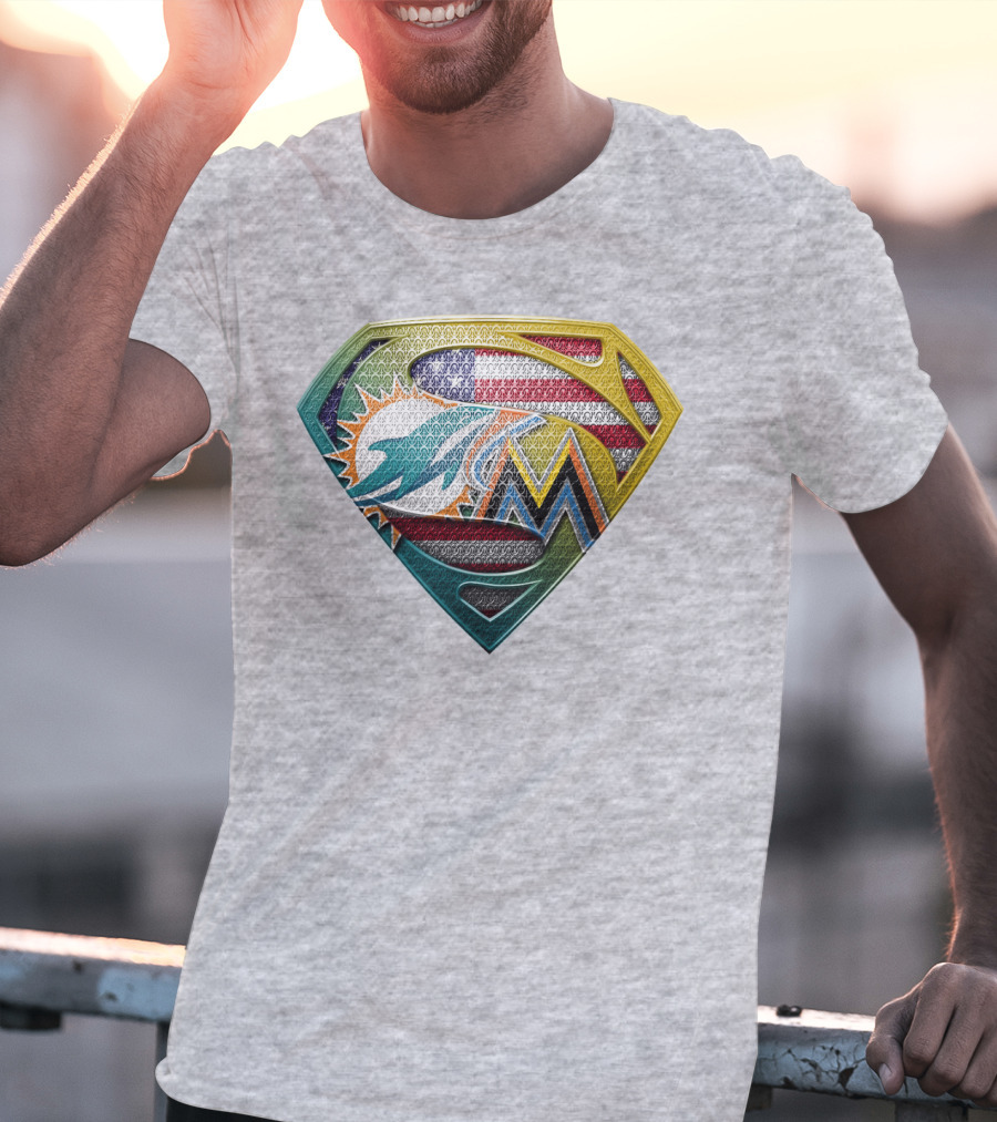 Superman Miami Dolphins Marlins American Flag T-Shirt