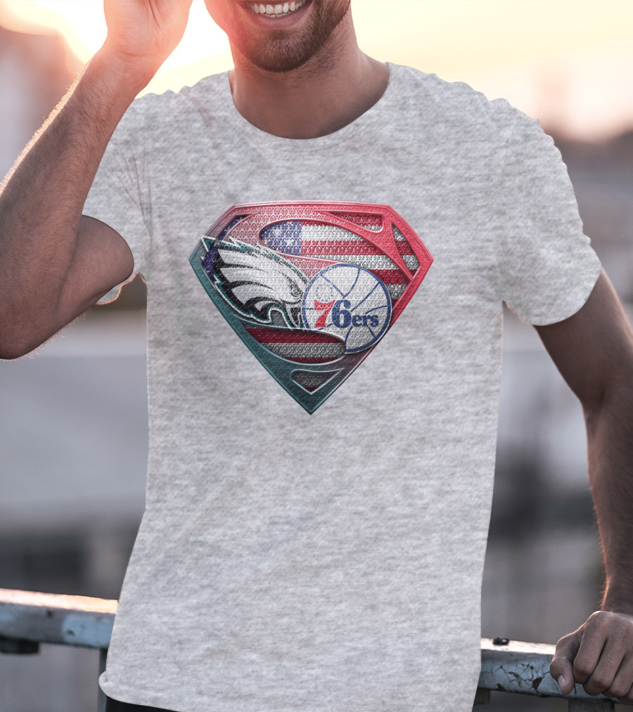 Philadelphia Eagles 76ers American Flag Emblem T-Shirt