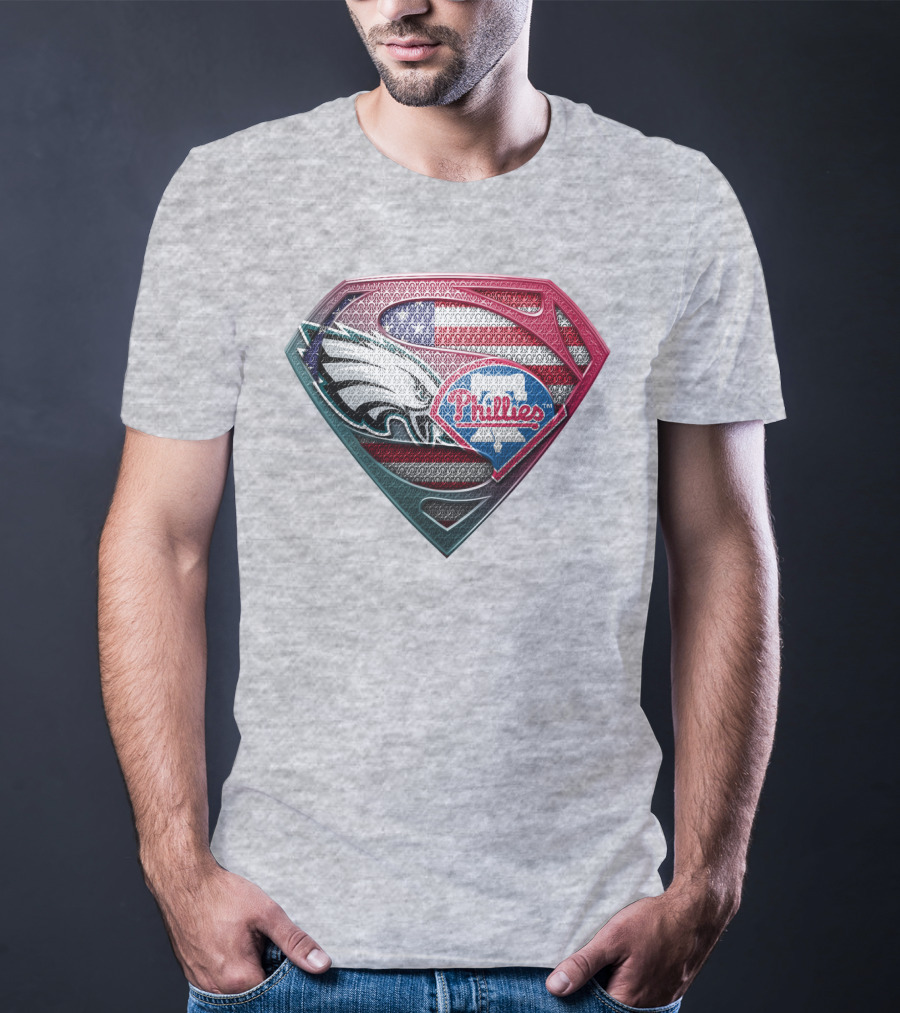Philadelphia Eagles Phillies Super Logo American Flag - T-Shirt