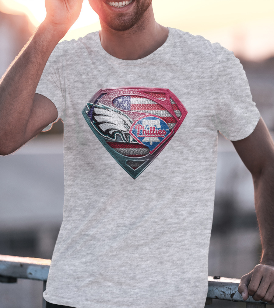 Philadelphia Eagles Phillies Super Logo American Flag - T-Shirt