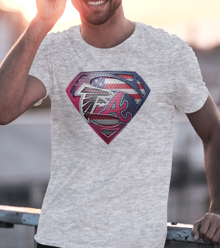 Superman Shield Atlanta Falcons Braves Usa Flag T-Shirt