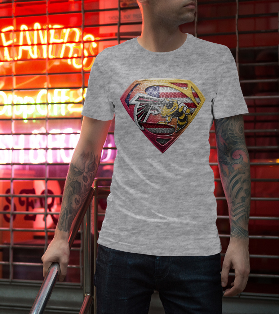 Superman Shield Atlanta Falcons American Flag Buzz T-Shirt