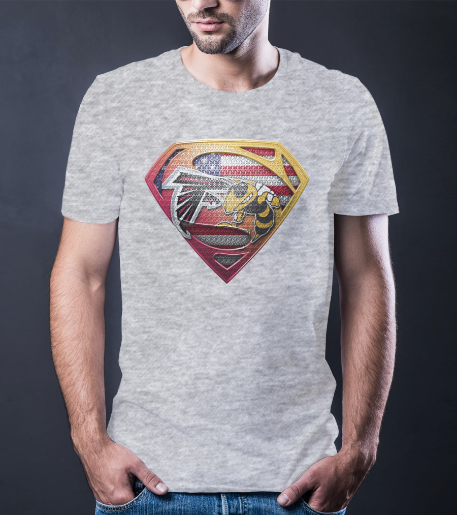 Superman Shield Atlanta Falcons American Flag Buzz T-Shirt