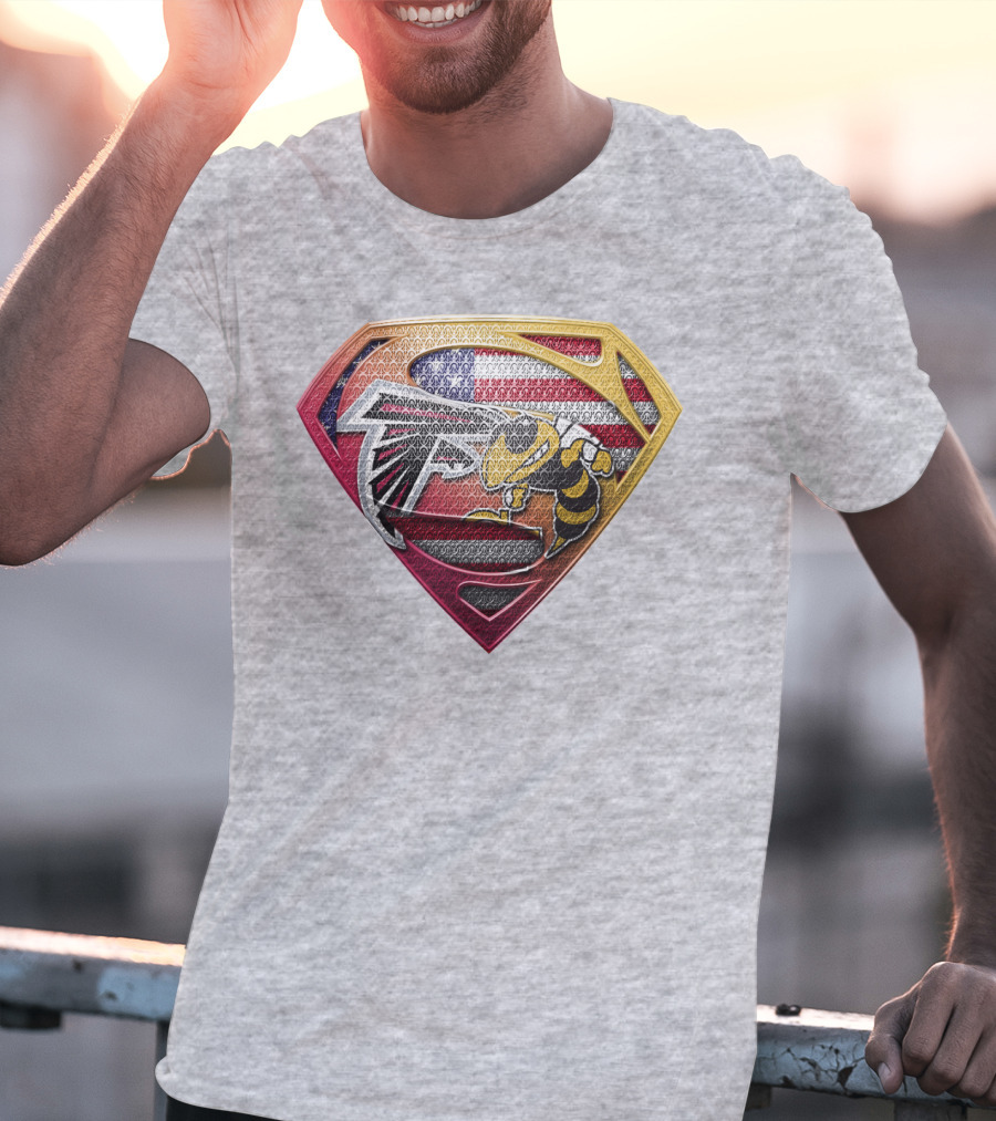 Superman Shield Atlanta Falcons American Flag Buzz T-Shirt