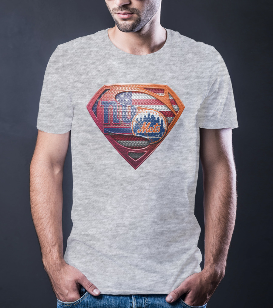 Giants Mets Superman Logo American Flag T-Shirt