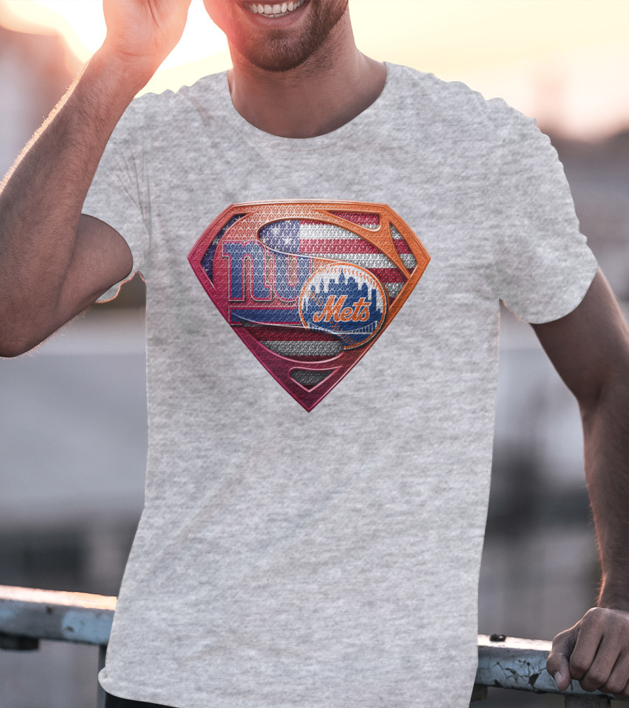 Giants Mets Superman Logo American Flag T-Shirt
