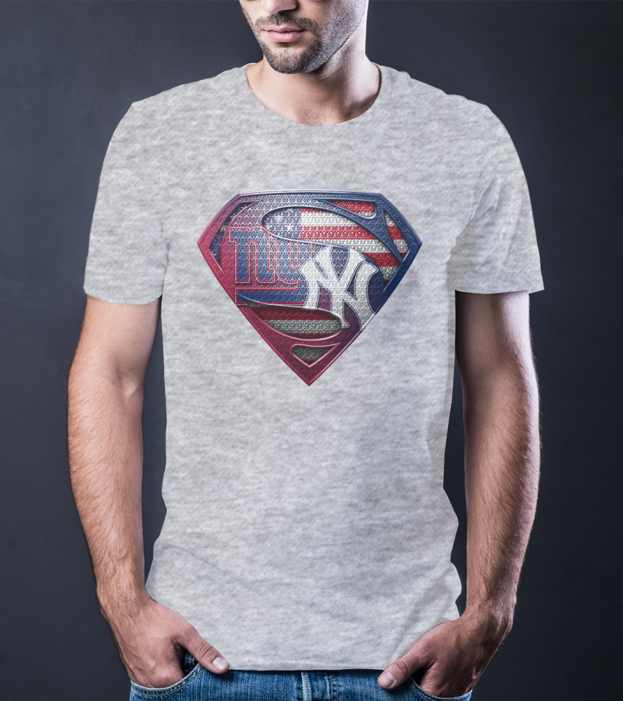 Ny Giants Yankees American Flag Logo Superhero Crest T-Shirt