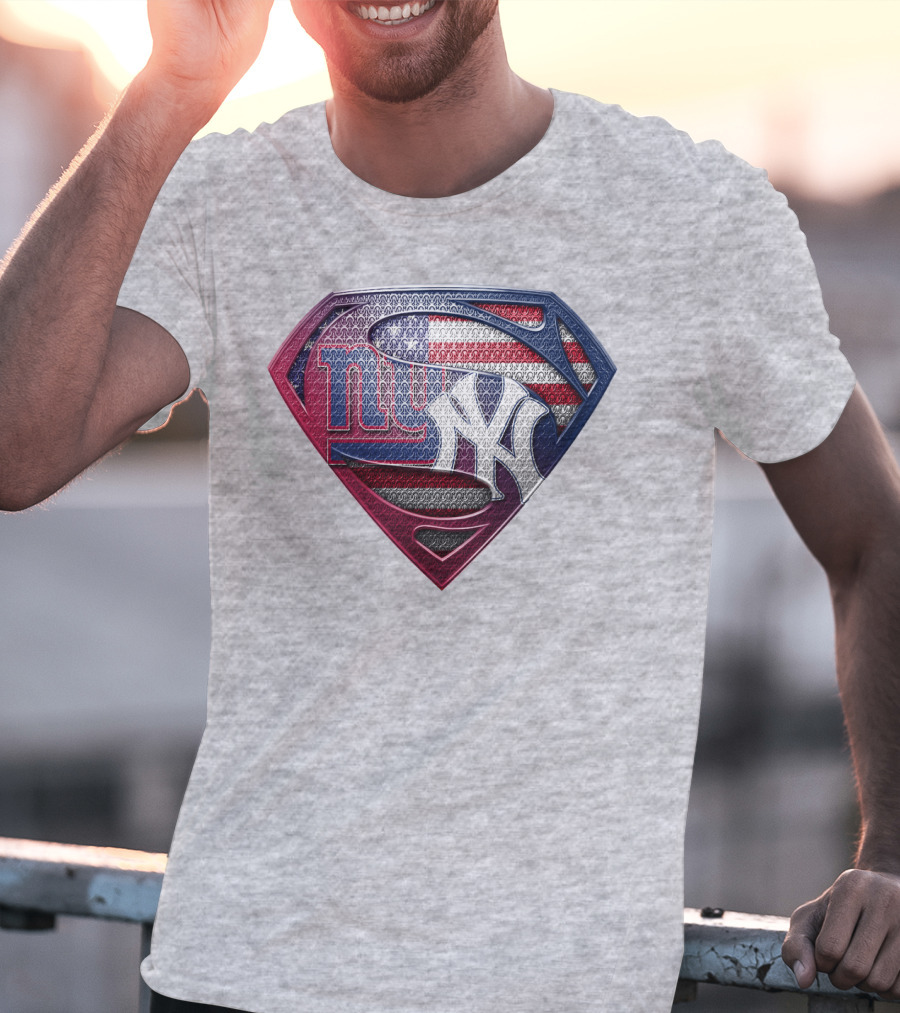 Ny Giants Yankees American Flag Logo Superhero Crest T-Shirt