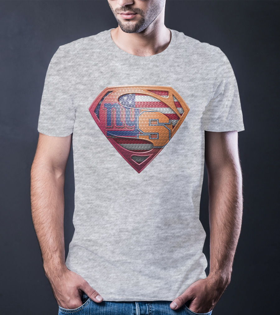 Ny Giants And Syracuse Super Shield American Flag T-Shirt