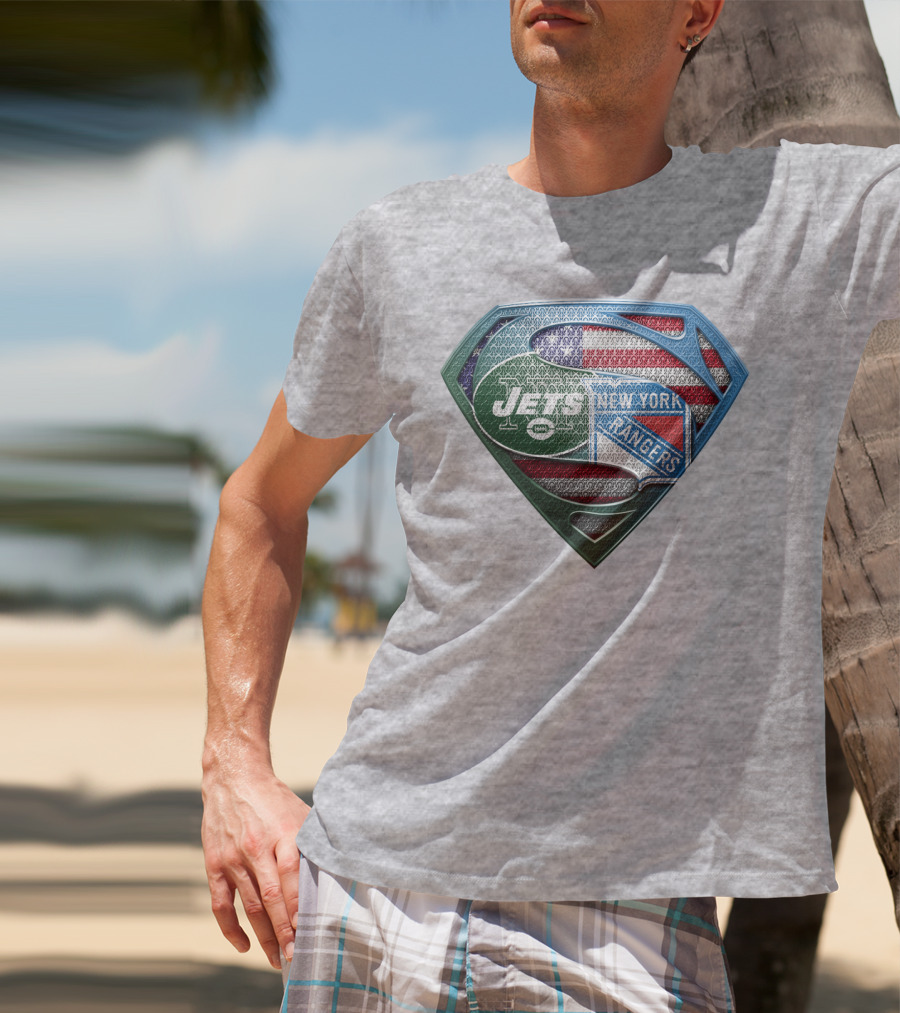 New York Jets Rangers American Flag Superhero T-Shirt
