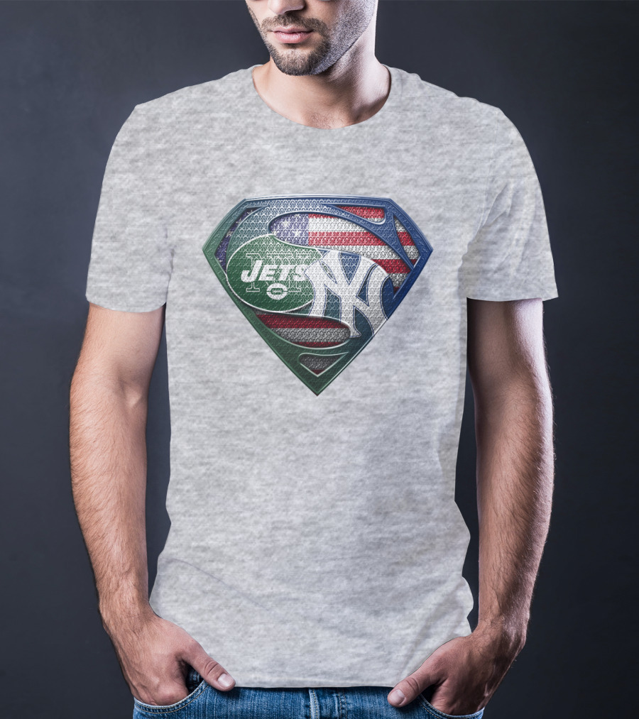 Superman Shield New York Yankees Jets American Flag T-Shirt
