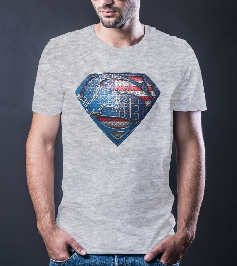 Detroit Lions American Flag Superhero Emblem T-Shirt