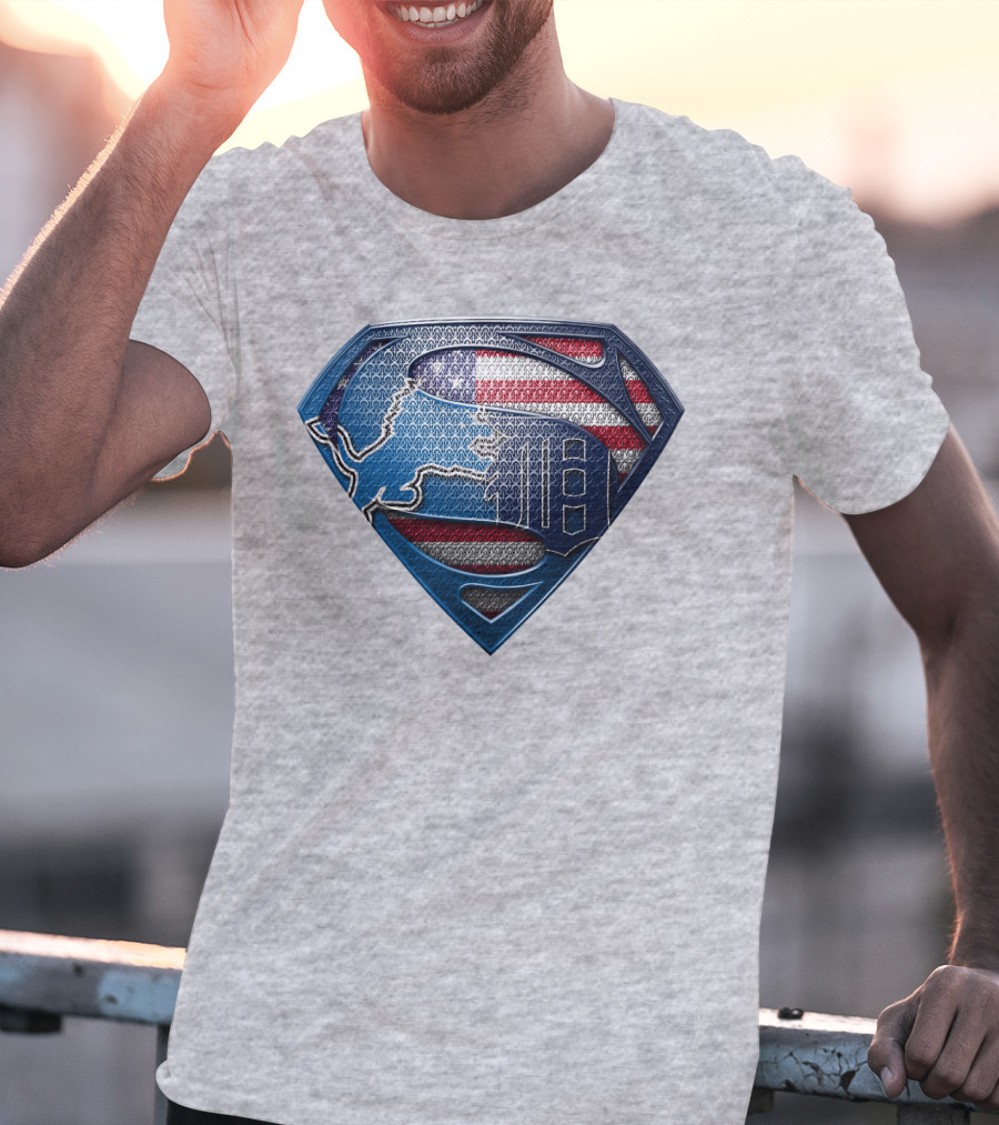 Detroit Lions American Flag Superhero Emblem T-Shirt