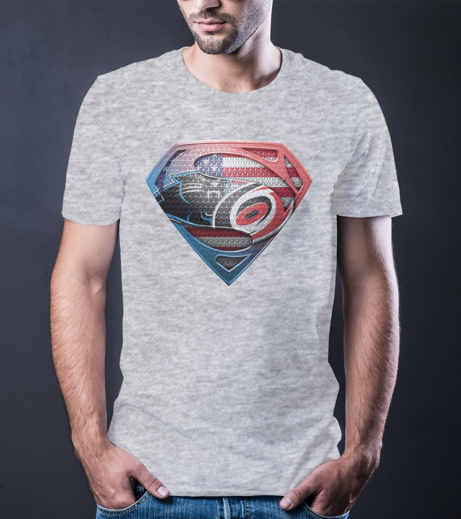 Superman Shield Carolina Panthers American Flag Carolina Hurricanes T-Shirt