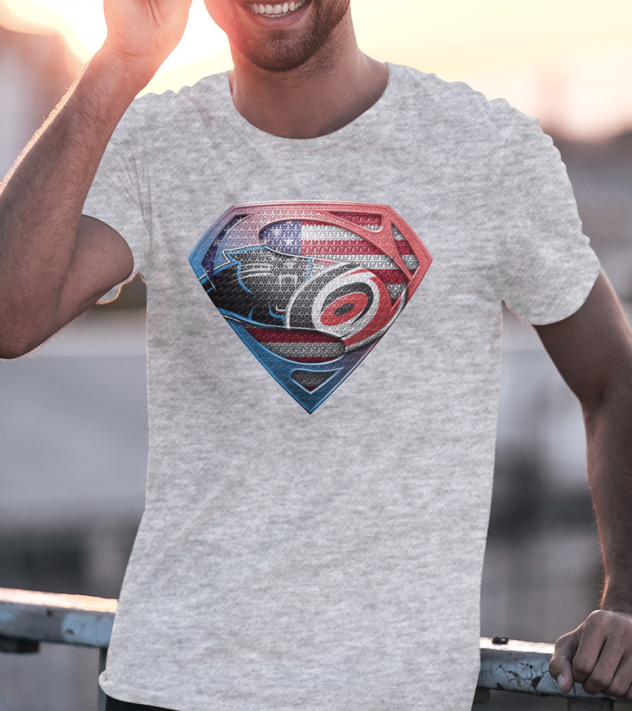Superman Shield Carolina Panthers American Flag Carolina Hurricanes T-Shirt
