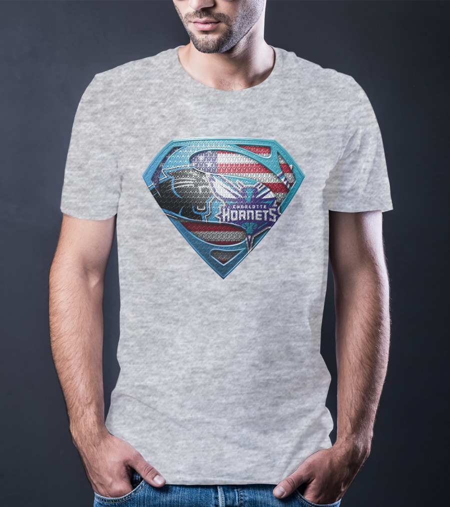 Charlotte Hornets Super Panther American Flag Shield T-Shirt