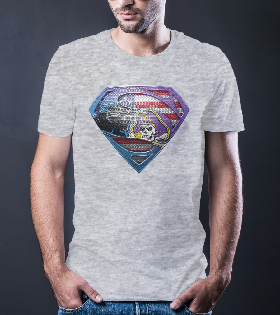 Superhero Shield American Flag Panthers Ecu Pirate Skull T-Shirt