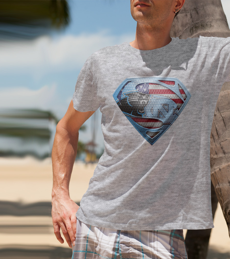North Carolina Panthers Superman Usa Flag T-Shirt