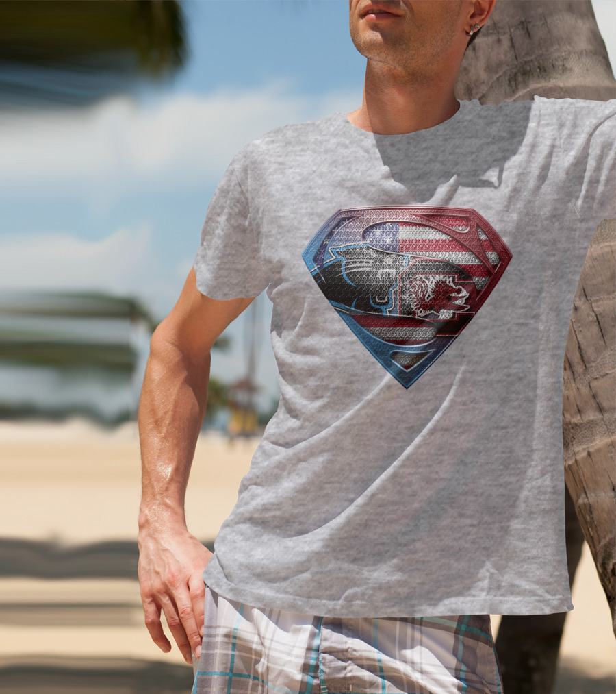 Superman Shield American Flag Panthers Gamecocks T-Shirt