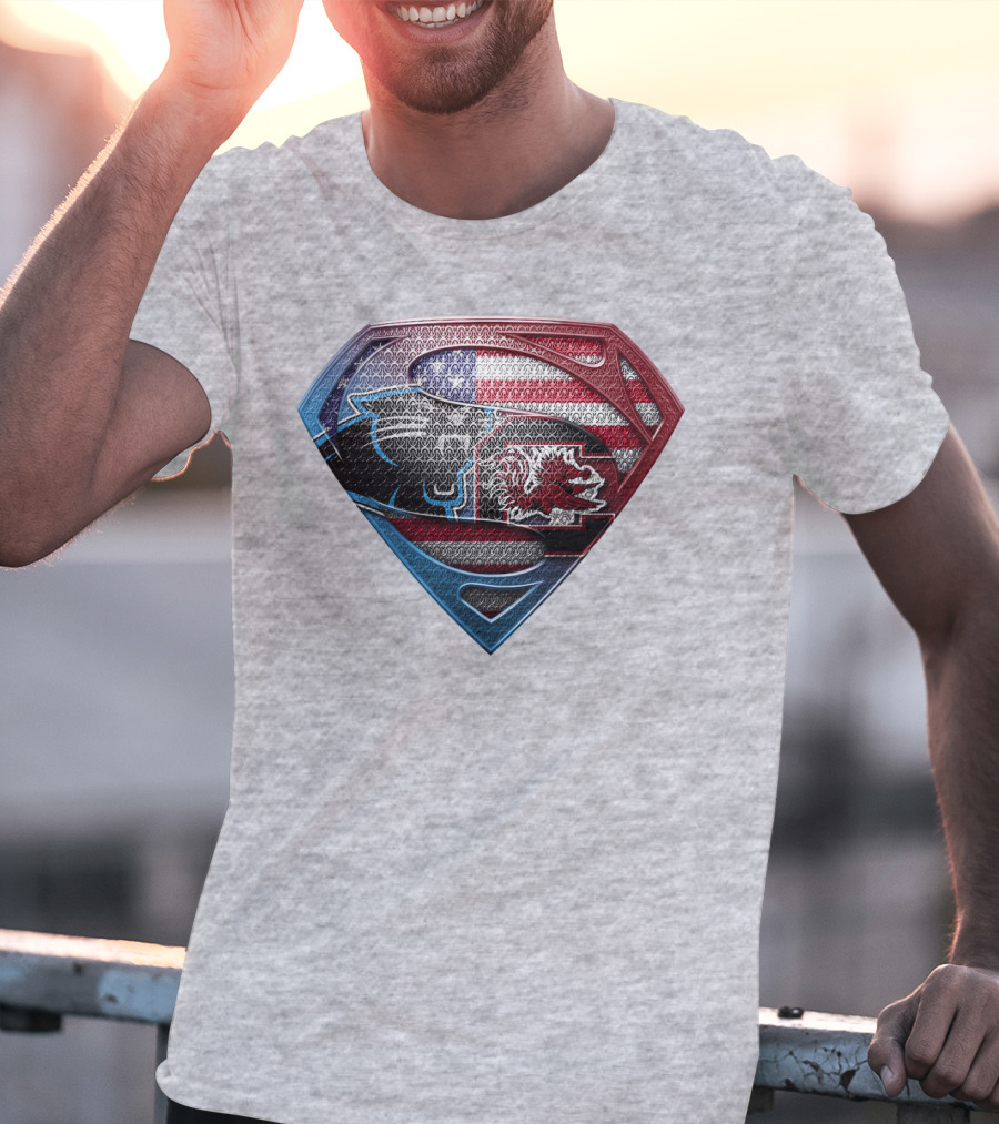 Superman Shield American Flag Panthers Gamecocks T-Shirt