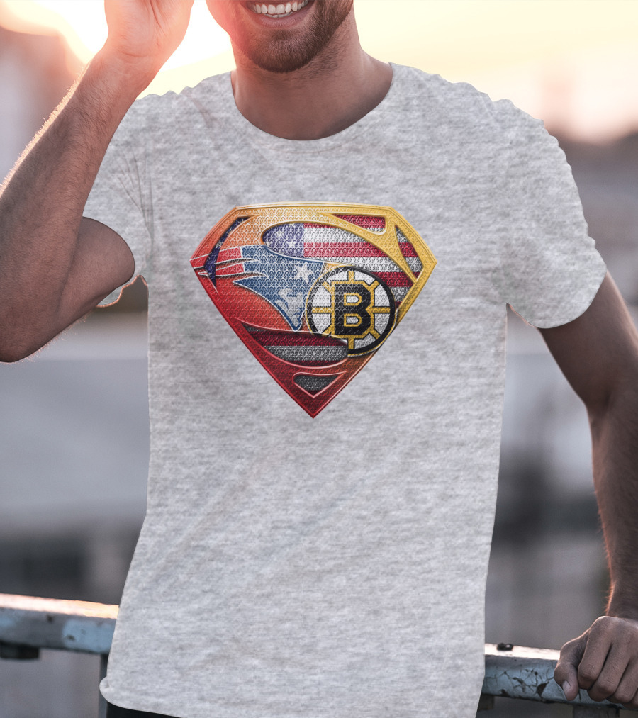 Superman Patriots Bruins Usa Flag T-Shirt