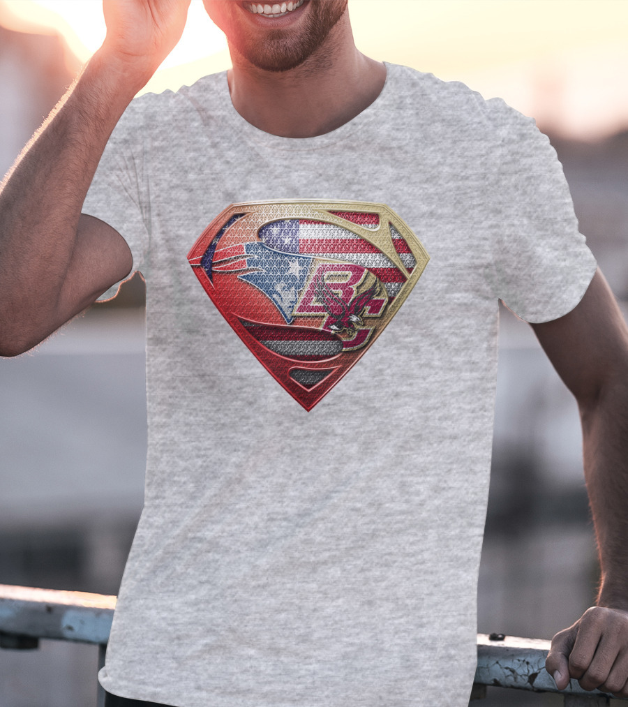 Superman Shield New England Patriots American Flag Boston College Eagles T-Shirt