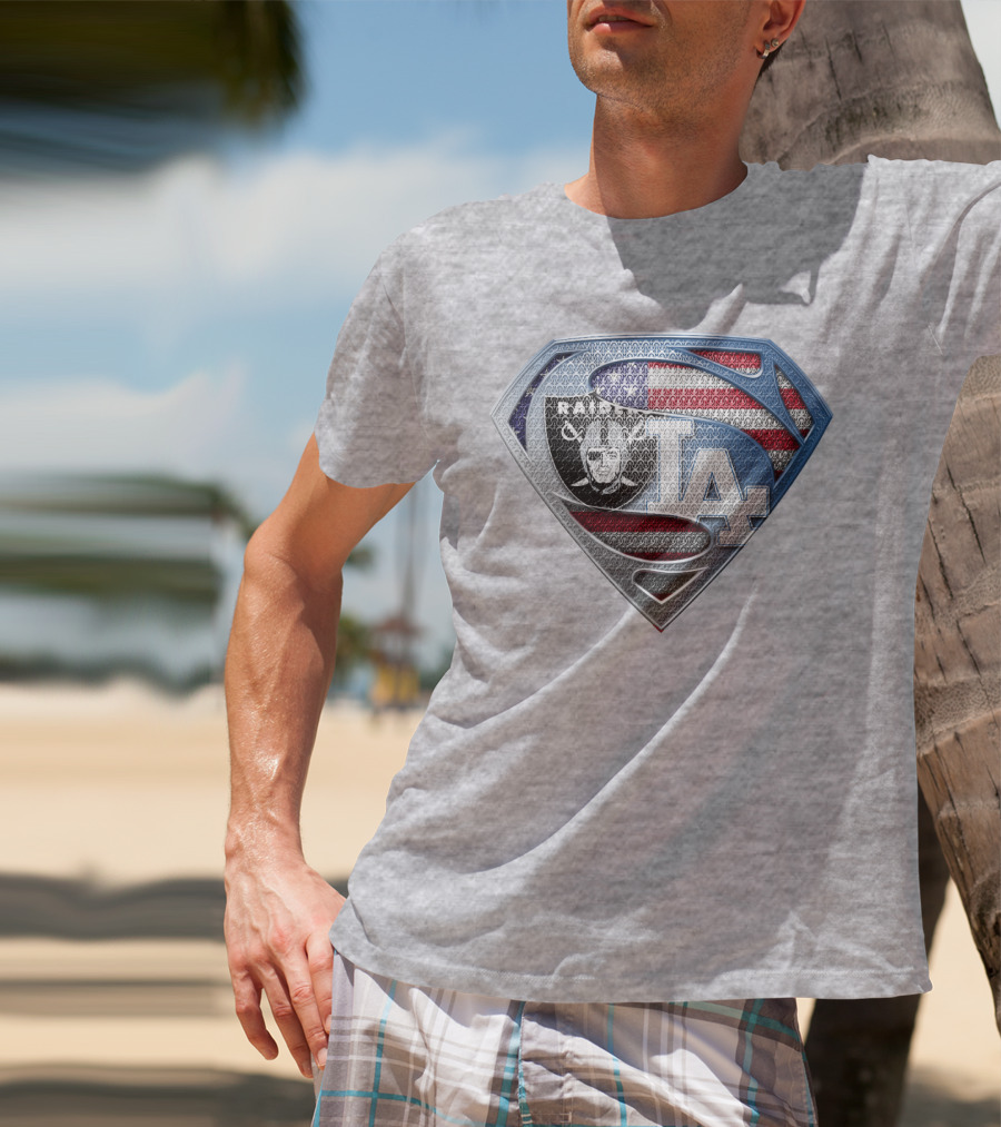 Raiders Dodgers American Flag Superhero T-Shirt