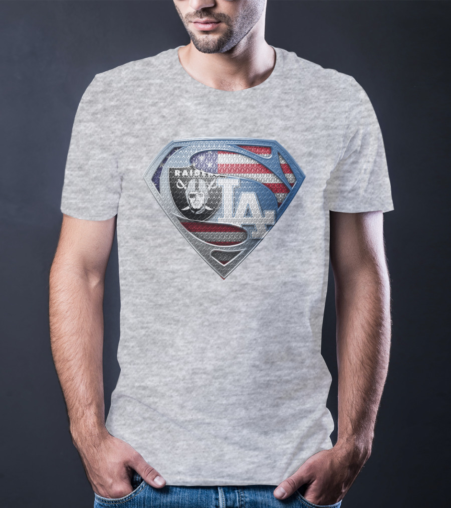 Raiders Dodgers American Flag Superhero T-Shirt