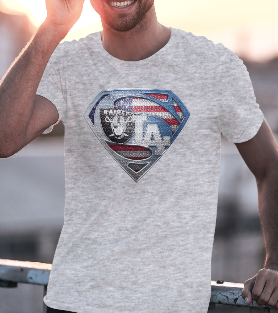 Raiders Dodgers American Flag Superhero T-Shirt
