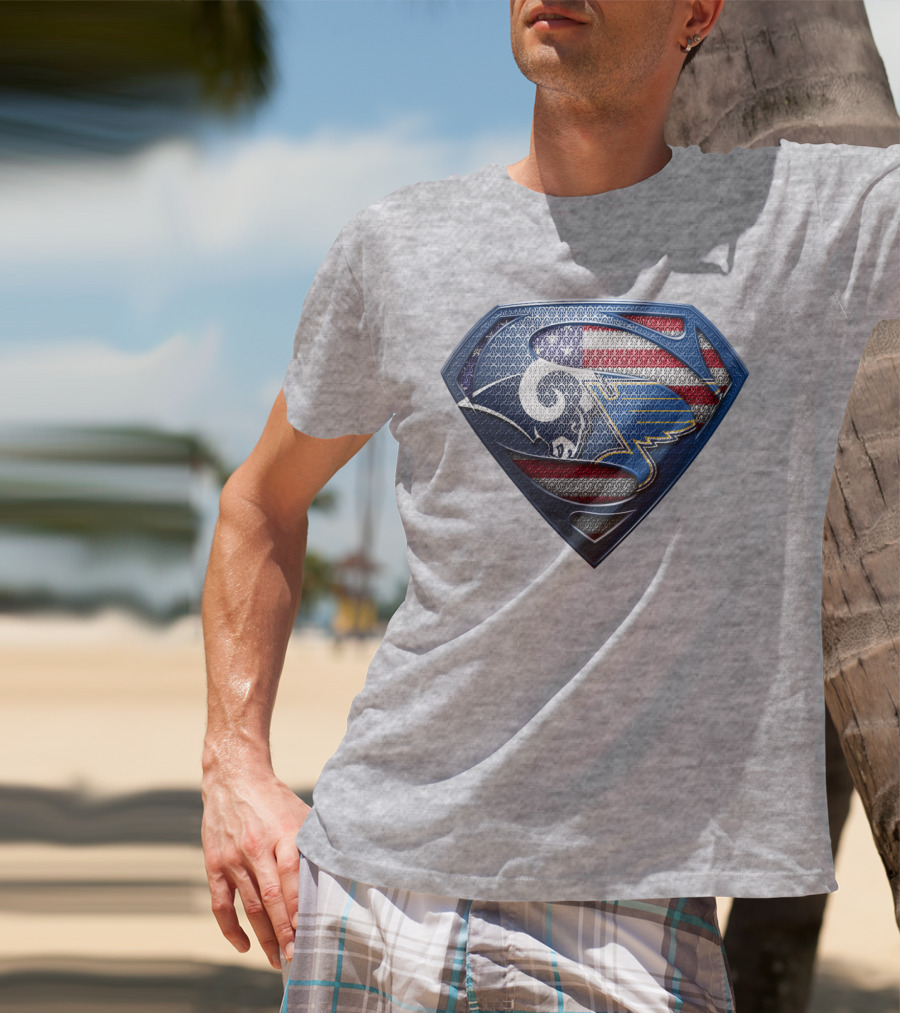 Usa Superman Rams And Blues Logo Shield T-Shirt