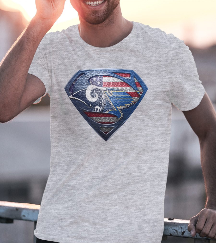Usa Superman Rams And Blues Logo Shield T-Shirt