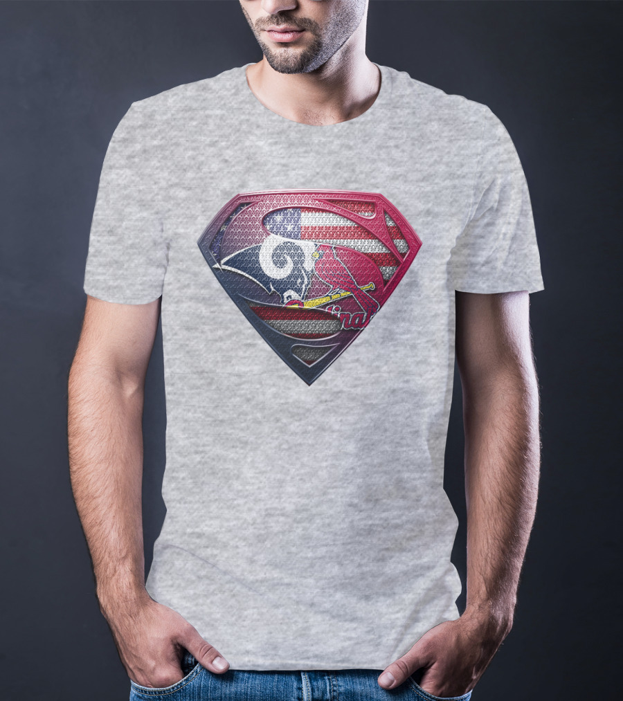 Superman Logo With St. Louis Rams And Cardinals Nfl And Mlb Team Fusion T-Shirt