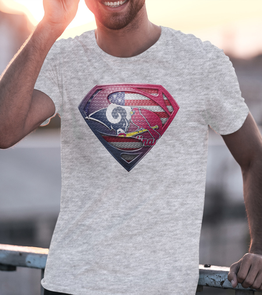 Superman Logo With St. Louis Rams And Cardinals Nfl And Mlb Team Fusion T-Shirt
