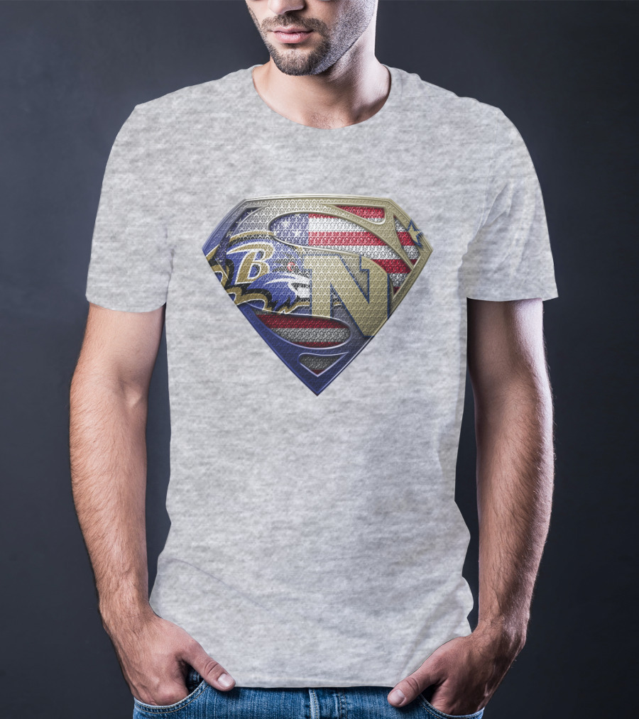Baltimore Ravens Nfl Superman Shield American Flag T-Shirt