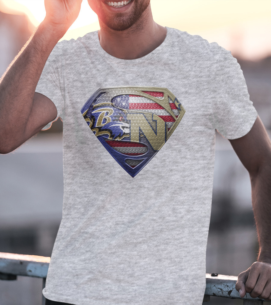 Baltimore Ravens Nfl Superman Shield American Flag T-Shirt
