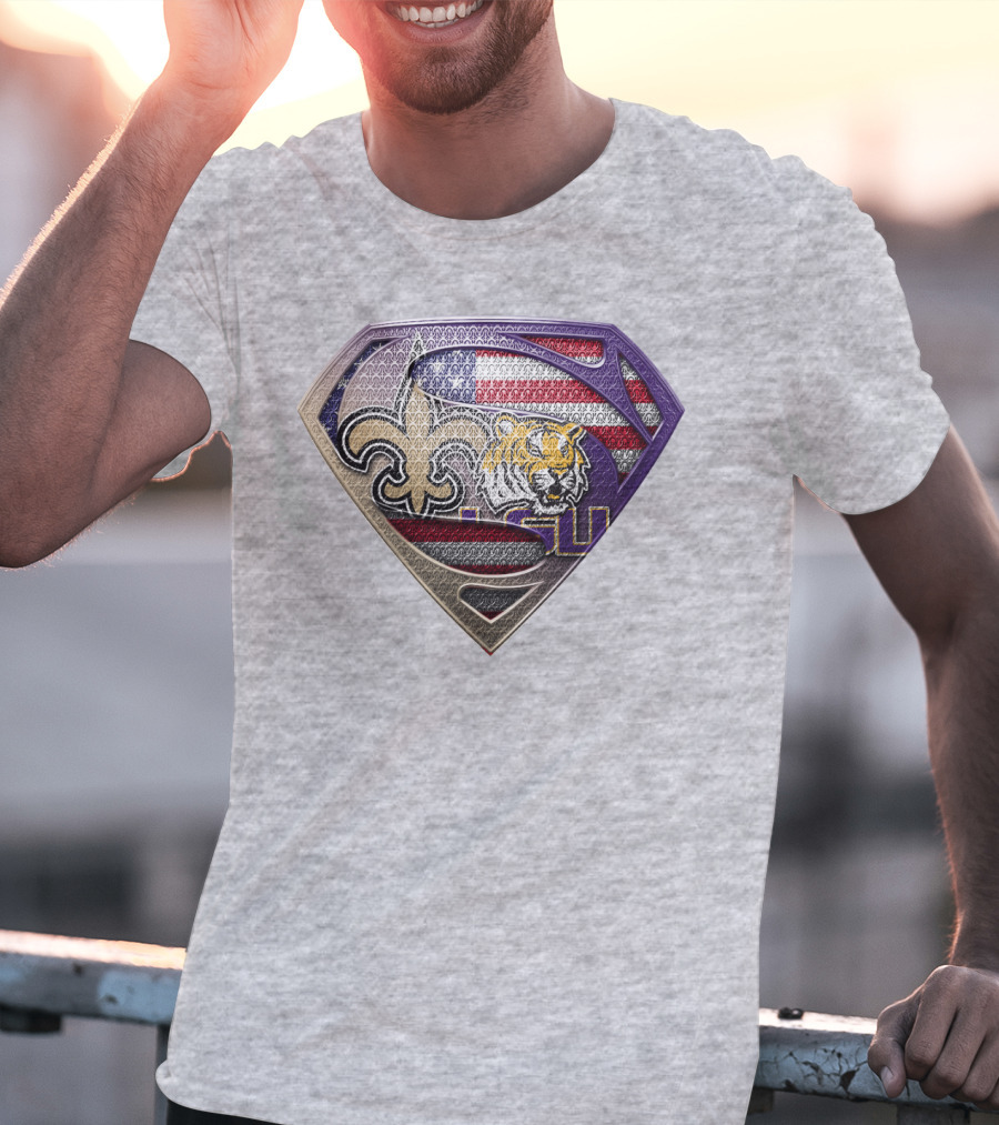 Super Louisiana Fleur-De-Lis Tiger American Flag Lsu T-Shirt