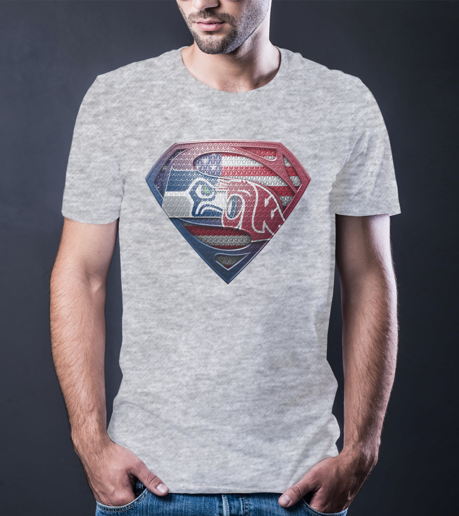 Seahawks Cougars Superman Shield Usa Flag T-Shirt